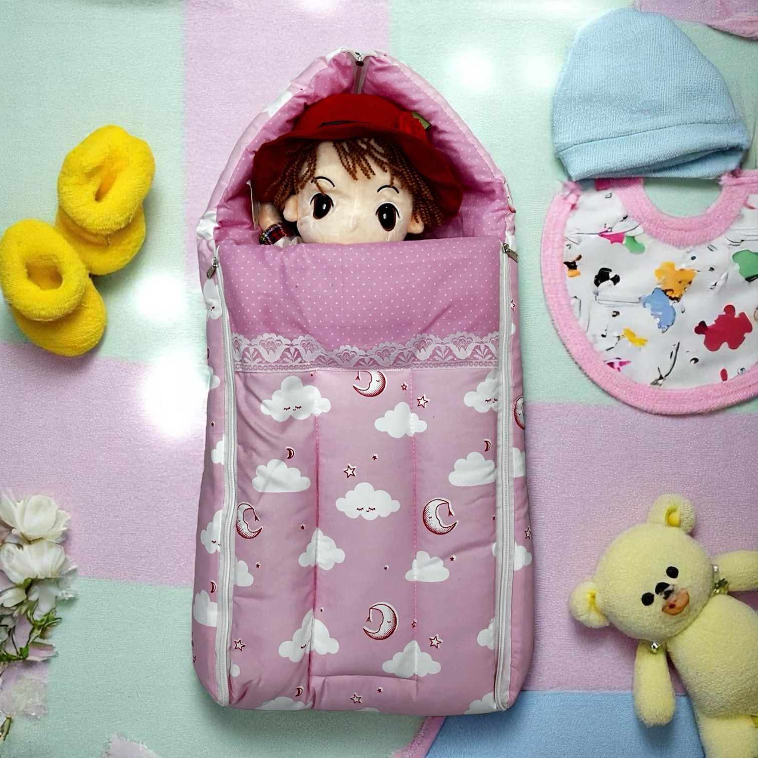 Newborn Baby Sleeping Bag with Cute Printed Designs – Hooded & Zippered